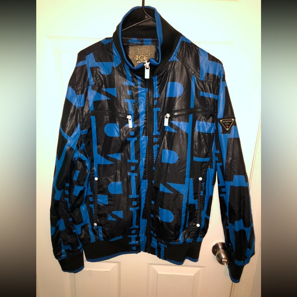 💙 IceBerg Vintage Monogram Flight Zip Up Jacket. Sz XL
